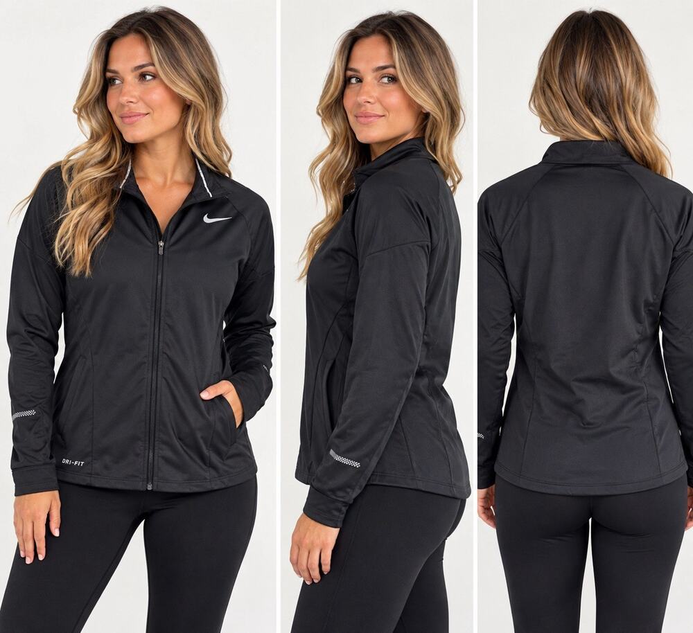 Nike Women’s Dri-FIT Full Zip Running Jacket Black Reflective Size Large